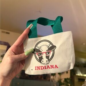 Indiana Cow Canvas Mini Tote with Green Handles
